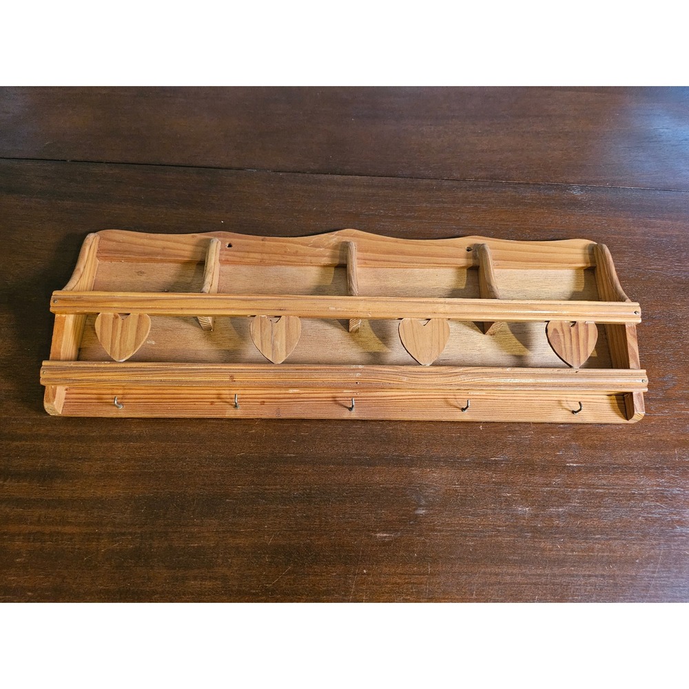 Wooden Wall Shelf Brown Heart Cutout Country Rustic Vintage